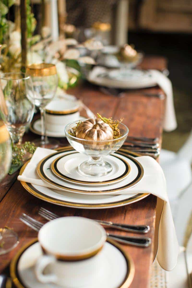 Metallic pumpkin table accents