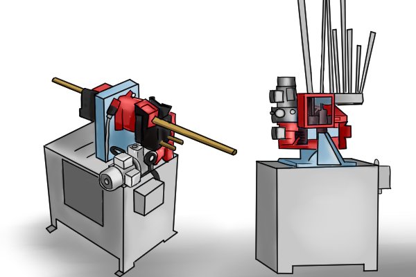 The two machines used in the manufacture of wooden dowel rods and dowelling pins